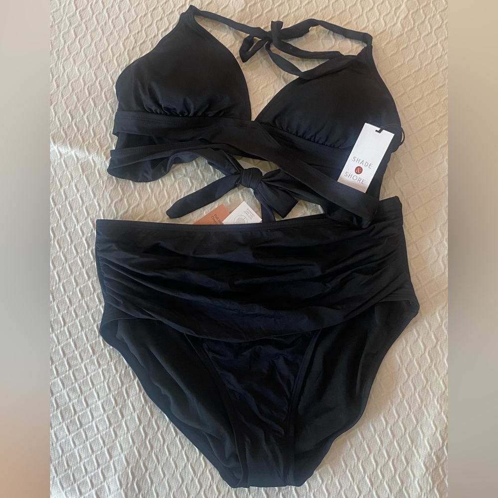 Shade & Shore Black High-Waist Bikini Set. Large. New!